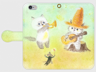 麦藁帽子をかぶった猫　音楽会 手帳型スマホケース iPhone6/6sの画像