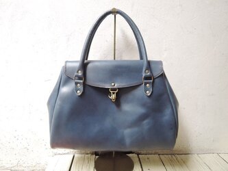 【ORZO】 栃木レザーボストンBAG(M) ネイビーの画像
