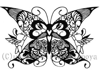＜切り絵＞蝶とうさぎだまし絵ポストカード３の画像