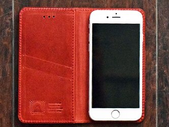 姫路レザー iPhone12,11,XSMax,XR,X,8,7,7Plus ケース 馬革 手帳型 【ワインレッド】 名入れの画像
