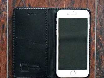 姫路レザー iPhone12,11,XSMax,XR,X,8,7,7Plus ケース 馬革 手帳型【ブラック】名入れの画像