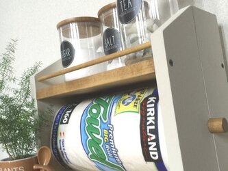 2段kitchen paper shelf コストコsize 白茶 キッチンペーパー スパイスラックの画像
