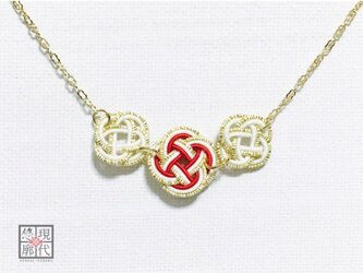 【受注製作】3連花の水引ネックレス/艶(紅白)の画像