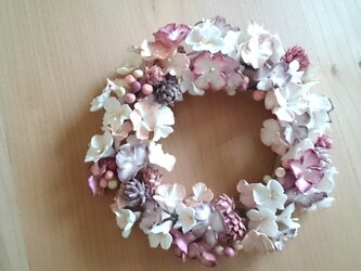 紫陽花のふわふわリース(pink)の画像