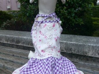 花柄チェックワンコ服ワンピース（小型犬L)の画像