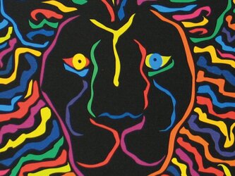 絵画　イラスト　アート　ライオン　獅子　LION　黒　A4-kの画像