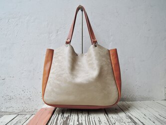 【ORZO】神戸 型押しトートBAG　 カモグレージュ×キャメルの画像