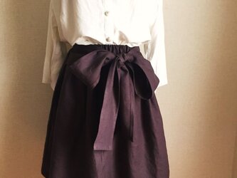 カラーリネン　くったりシンプルなリボンスカート(ダークプラム)の画像