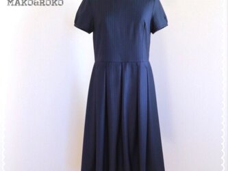 【New濃紺】サマーフォーマルストライプパフスリーブウエスト切り替えワンピース♥の画像