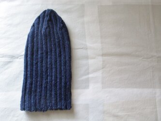 ☆受注製作　アルパカウールのニットキャップ　リブ深・ネイビーの画像