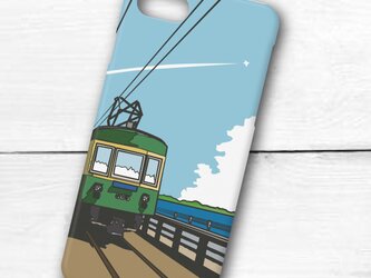 江ノ電イラスト・スマホケース（ハードケース型）iPhone&Android対応　七里ヶ浜の海岸線を走る300形江ノ電のイラスト♪の画像