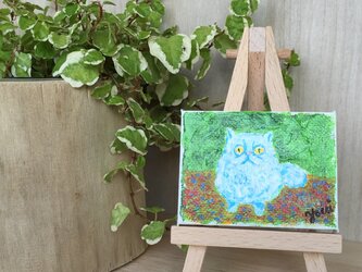 まんまる白猫　ミニイーゼル付き原画の画像