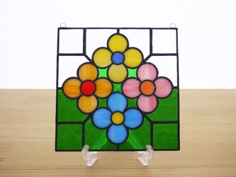 ステンドグラス ミニパネル 花壇・グリーン 15cmの画像