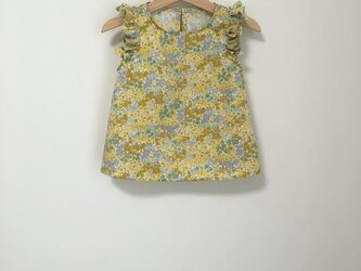 変形フリル袖トップス小花柄イエロー サイズ90の画像