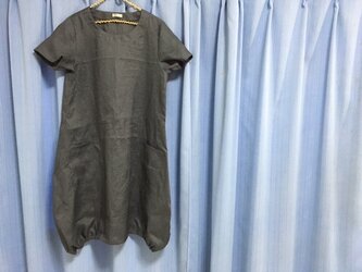 バルーンワンピ半袖★リネン100％★ブルーグレーの画像