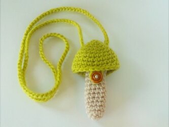 トランペット マウスピースケース(毛糸)キノコ型【黄緑】首掛け用の画像