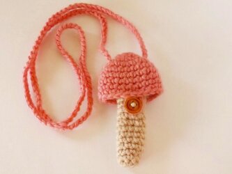 トランペット マウスピースケース(毛糸)キノコ型【ピンク】首掛け用の画像