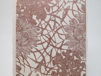 ギルディング和紙葉書　菊にススキ　赤混合箔の画像