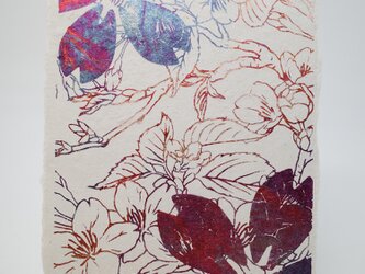 ギルディング和紙葉書　桜　赤混合の画像