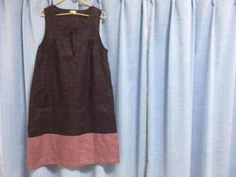 スリットワンピース★リネン100％★ｸﾞﾚｰﾌﾟ×ﾗｲﾄﾊﾟｰﾌﾟﾙの画像