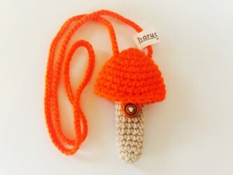 トランペット マウスピースケース(毛糸)キノコ型【オレンジ色】首掛け用の画像