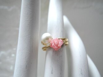 14KGF アルゼンチン産インカローズ（ロードクロサイト）バラモチーフ　プチリング☆6mm☆サイズ約10号です（962）