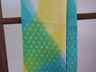 国産シルク100％小紋&手描き染めストール -Blue&Yellow-の画像