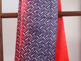 国産シルク100％小紋&手描き染めストール -Red&Purple-の画像