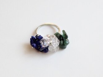 ラピスラズリ＆クリスタル（水晶）＆エメラルドのトリコロールリングの画像