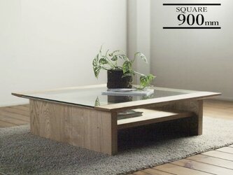天然オイル仕上げ「栗の木」ガラステーブル 90cmの画像