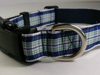 犬の首輪（中型犬～大型犬）チェック柄(紺ｘｸﾞﾘｰﾝ系)の画像