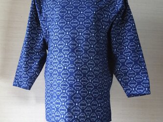 手織り久留米絣：ドルマン・スリーブのチュニック・プラウス（W-10）の画像