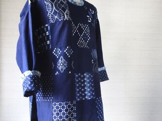 手織り久留米絣：59枚パッチワークのチュニック・プラウス（W-23）の画像
