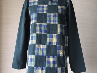 手織り久留米絣：山桃藍のパッチワークのチュニック・プラウス（W-28）の画像