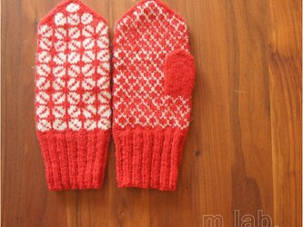 【受注制作】ラトビア伝統柄のミトン（レッド）の画像