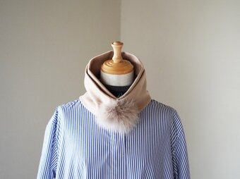 尾州織り100%カシミヤ ファーティペット　ベージュ