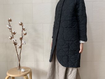 中綿キルティングコート(チャコール)の画像