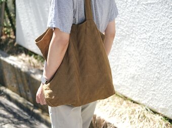 【再入荷】リネンジャガード織　トートバッグ　ヘリンボーン｜ライトブラウン