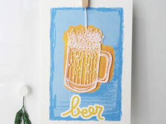 刺繍カード・ビールと枝豆の画像
