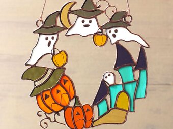 ハロウィン　リース　（赤ちゃんお化け誕生♪）　ステンドグラスの画像