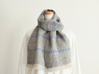 灰色x水色/手織りマフラー/やや小ぶりサイズ