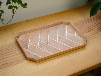 ヘリンボーンの隅切御盆 ツガ 小サイズ 【限定品】