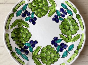 丸皿 26cm GEO024 マヨリカ焼き イタリア陶器 アーティチョーク オリーブの画像