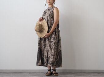 鳥柄ノースリーブバティックワンピース