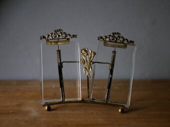 リボンと花　ガラスのフォトフレーム　ツイン　フランスアンティーク　アンティークのある暮らし
