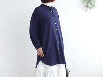 とろけるような肌ざわり 秋のはじまりに✦ 東炊きコットン チュニック丈ロングシャツ（ネイビー）TP09