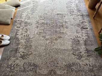 美品　超大判167×257 グレイ×クリーム　ボタニカル　トルコヴィンテージラグ