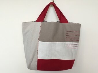 再販　綿麻　刺し子かばん　　赤　【受注製作】の画像