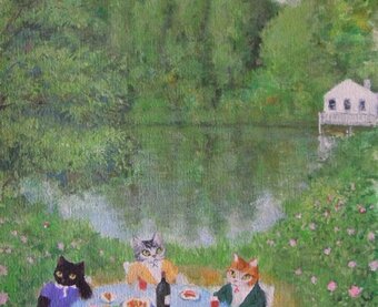 アート作品】諏訪憲二作 猫の星屑実験室 額装品 アート作品】諏訪憲二