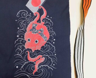 蛸と波｜手刷りシルクスクリーン前掛け・帆前掛け｜日本製 商品説明